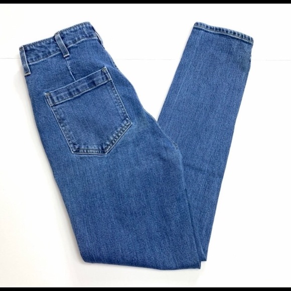 AMO Slim Duck Pant High Rise Button Fly Jeans in Dark Vintage Medium Wash - Picture 2 of 5